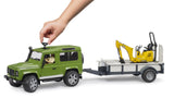 Bruder 02593 Land Rover Defender with Trailer, JCB excavator and man