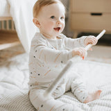 Petit Lem Rib Convertible Sleeper Hockey Print on Grey