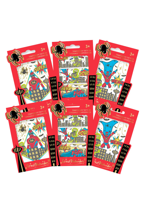 Great Pretenders 97458 Superhero Tattoos, Single Assorted *