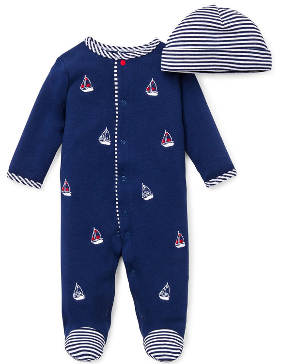 Little Me Preemie Sleeper/Hat Sailboats