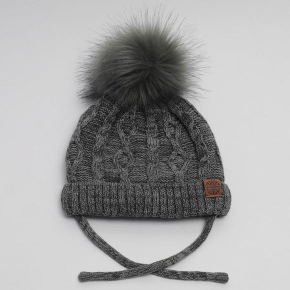 Calikids Winter Hat W1901 Cotton Knit Pompom - Charcoal Mix