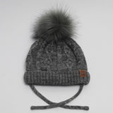 Calikids Winter Hat W1901 Cotton Knit Pompom - Charcoal Mix