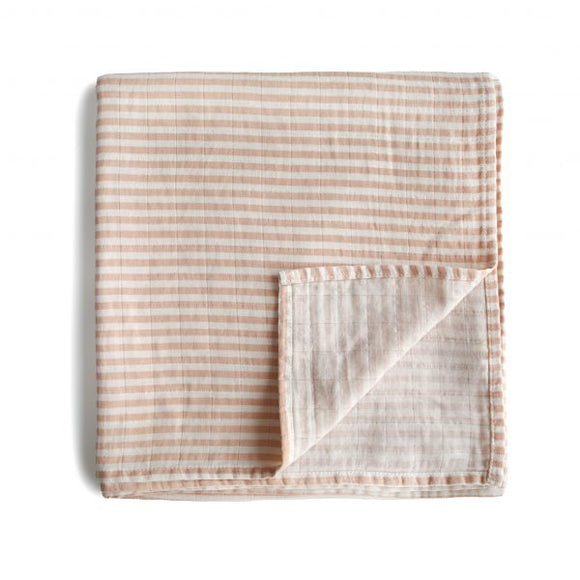 Mushie Muslin Swaddle Blanket Organic Cotton Natural Stripe