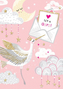 Baby Card Stork Girl