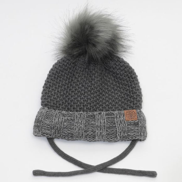 Calikids W2102 Knit Pompom Hat Charcoal Combo