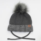 Calikids W2102 Knit Pompom Hat Charcoal Combo