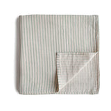 Mushie Muslin Swaddle Blanket Organic Cotton Sage Stripe