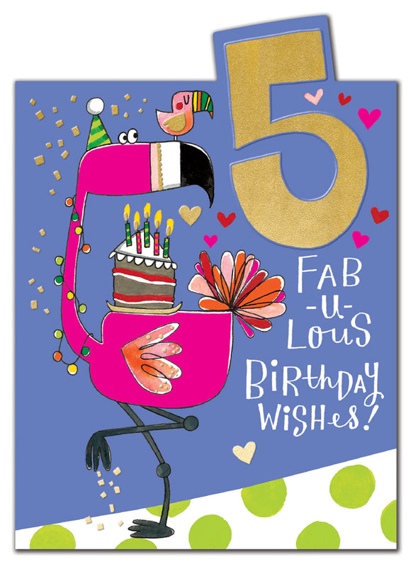 Birthday Card 5yr Flamingo