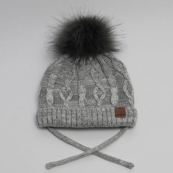 Calikids Winter Hat W1901 Cotton Knit Pompom - Grey Mix