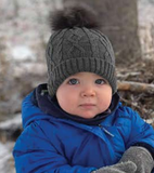 Calikids FINAL SALE Winter Hat W1901 Cotton Knit Pompom - Charcoal Mix