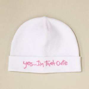 Itty Bitty FINAL SALE Baby Hat Yes...I'm That Cute White/Pink Print - Preemie