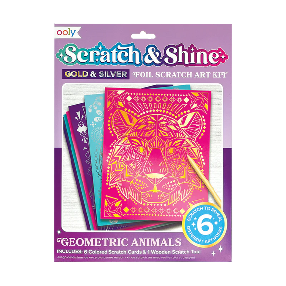 Ooly Scratch and Shine Foil Scratch Art Kit - Geometric Animals
