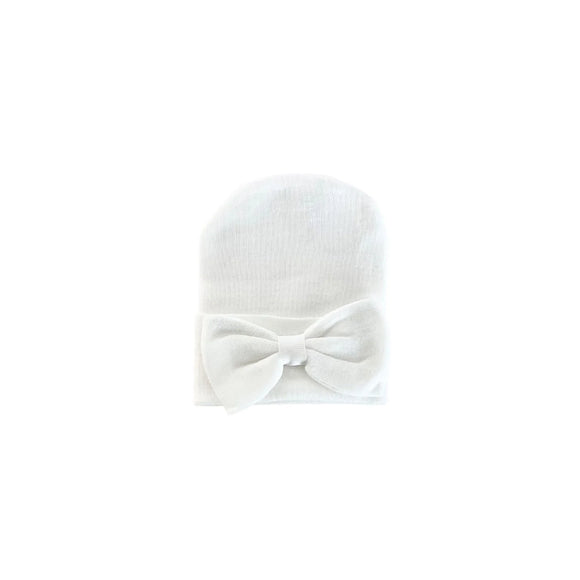 Kidcentral Essentials Newborn Hat - Bow - White