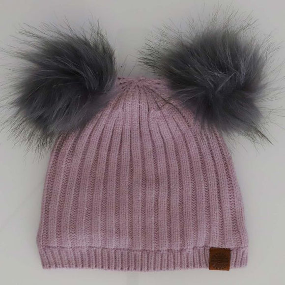 Calikids W2177 Double Pompom Knit Hat - Lilac