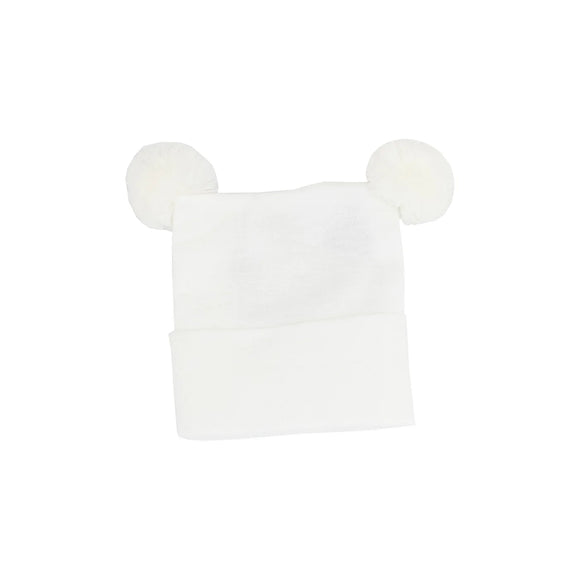 Kidcentral Essentials Newborn Hat - Double Pompom - White