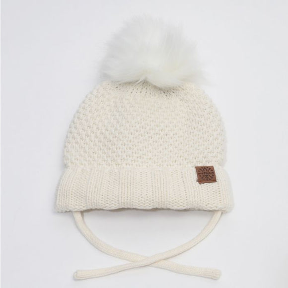 Calikids W2102 Knit Pompom Hat Cream