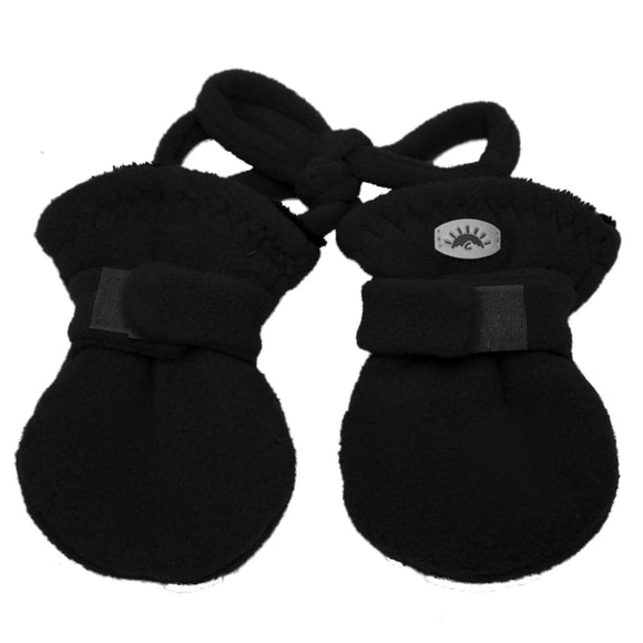 Calikids W08089 Fleece Baby Mitten With Cord - Black