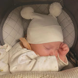 Kidcentral Essentials Newborn Hat - Double Pompom - White