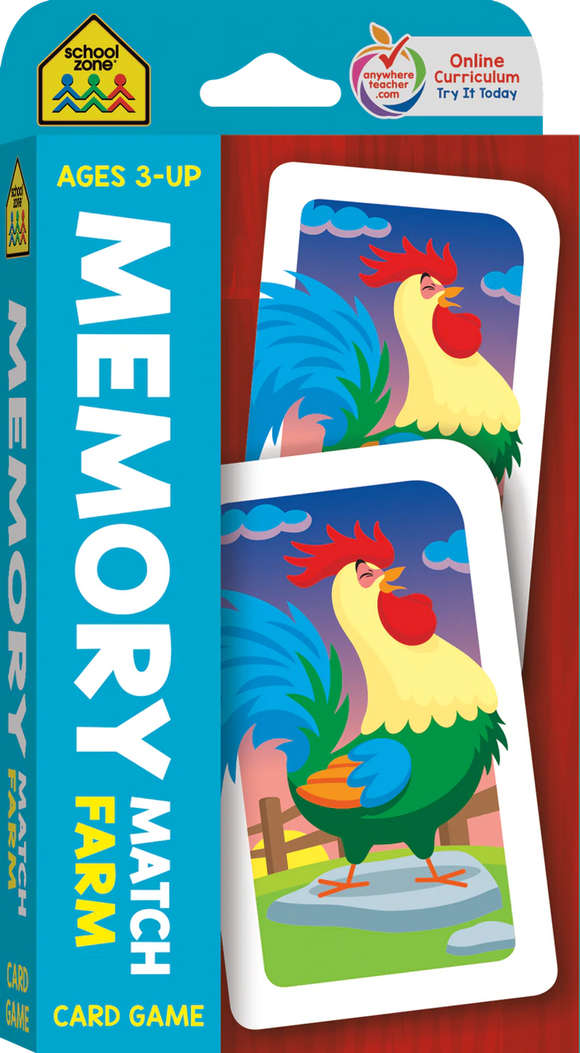 School Zone Memory Match Farm Card Game Ages 3-UP