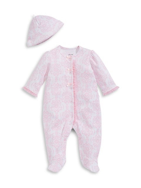 Little Me Preemie Sleeper/Hat Damask