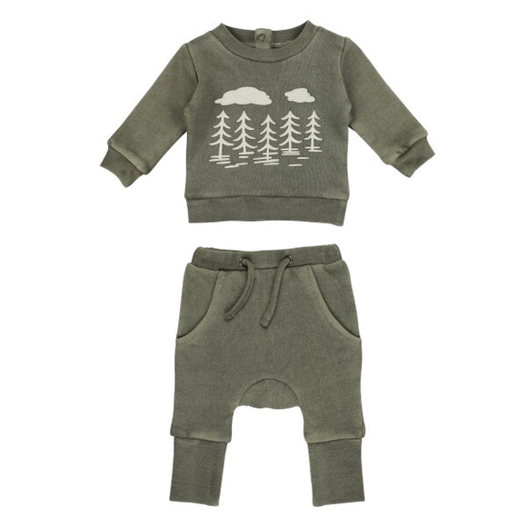 L'oved Baby Printed Fleece Sweatshirt & Jogger Set Hunter Tree Infant
