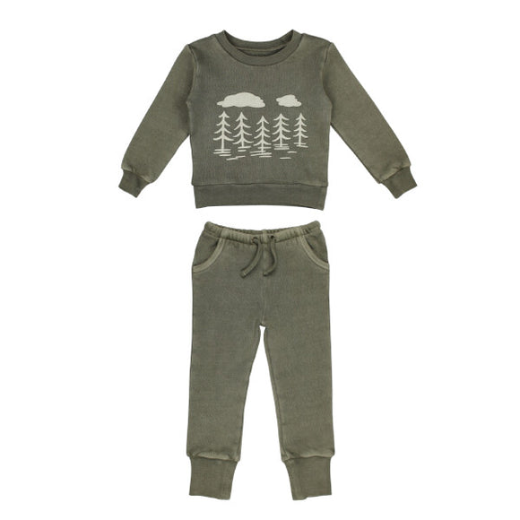 L'oved Baby Printed Fleece Sweatshirt & Jogger Set Hunter Tree Kids'