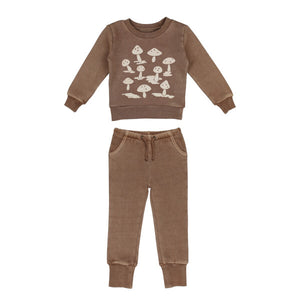 L'oved Baby Printed Fleece Sweatshirt & Jogger Set Umber Mushroom Kids'