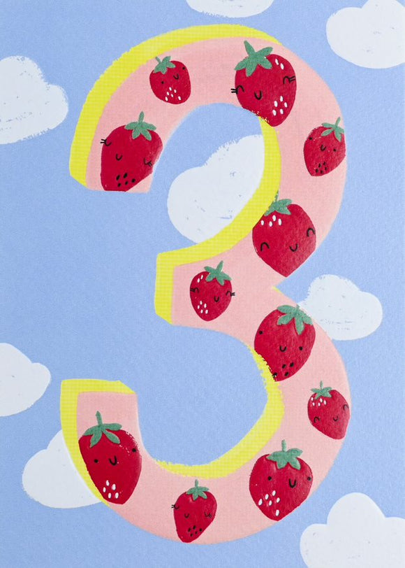 Birthday Card 3yr Strawberries
