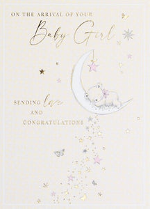 Baby Card Girl Bear on Moon