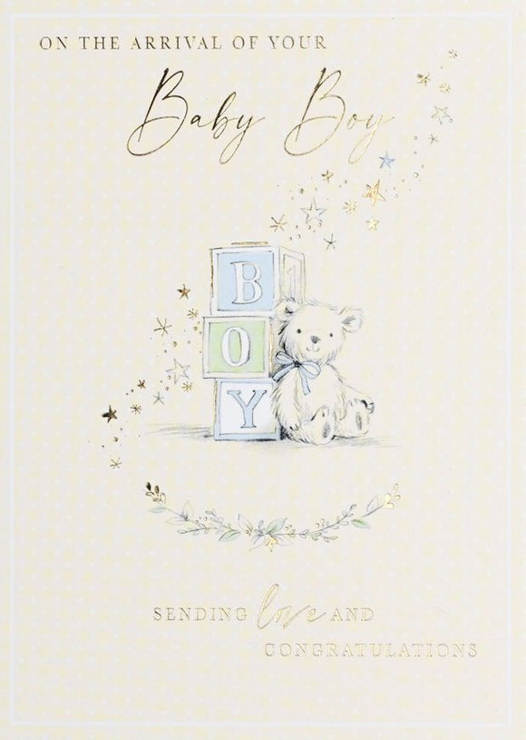 Baby Card Boy Bear with Blocks