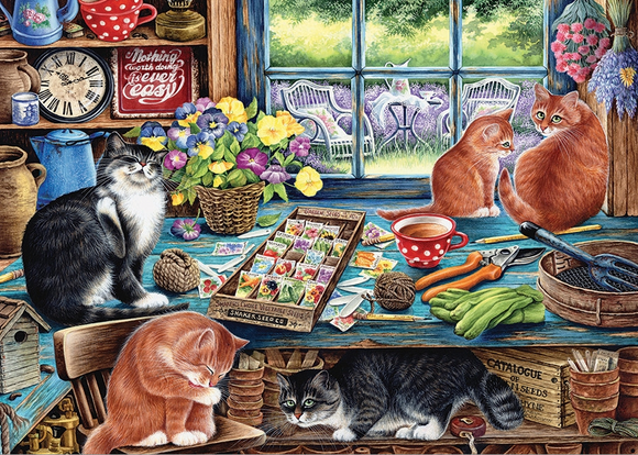 Cobble Hill 35pc Tray Puzzle 58872 Garden Shed Cats