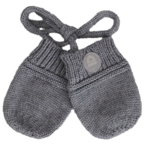 Calikids W2276 Knit Baby Mitten w/cord NEWBORN Grey